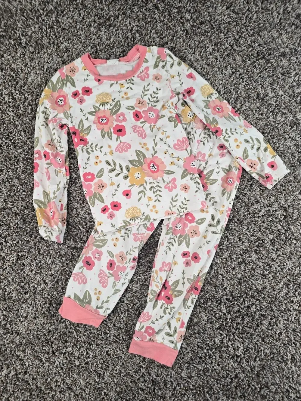 Tesa Babe Toddler Girls Sz 4T Bamboo Pajama Set in Floral Garden Pink White